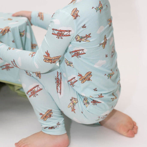 vintage-airplanes-bamboo-kids-pajamas-bellabu-bear - Sophia's Style -3
